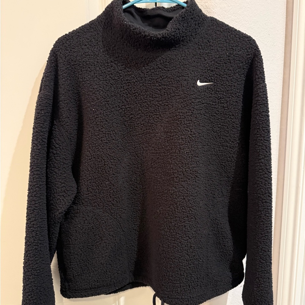 Nike Black Sherpa Fleece Pullover with White Swoosh